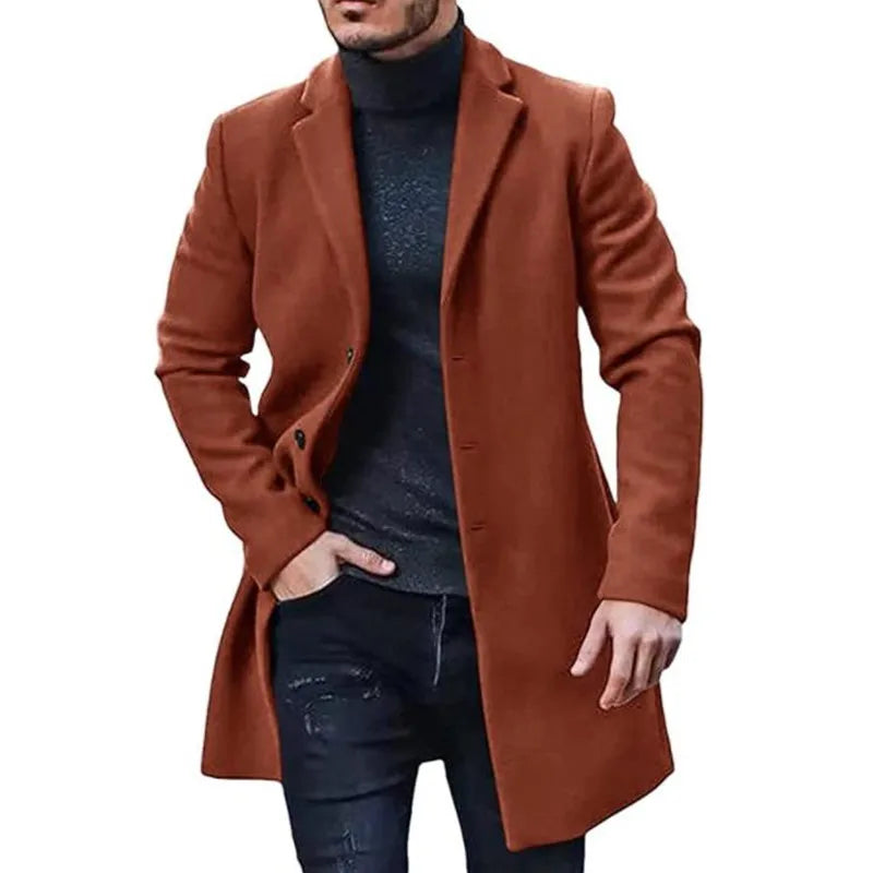 Chaquetas de streetwear para hombre, ropa de abrigo informal de color liso y abrigos, chaqueta de lana de solapa con botonadura simple para primavera e invierno