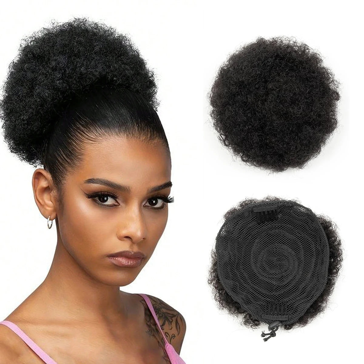 New Short Afro Puff Wig Afro Puff Hairpiece with Drawstring Clip in Ponytail Hair Extension Kinky Puff Real Human Hair