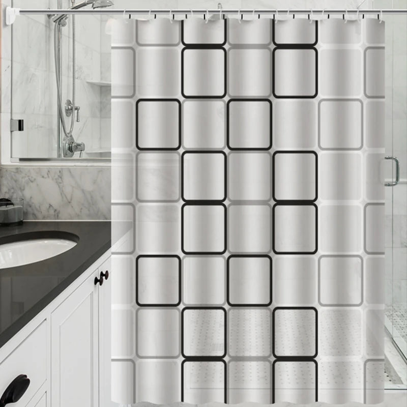 Bathroom Shower Curtains Waterproof Bath Curtain PEVA Modern Geometric Plaid Pattern Farmhouse Household Decoration Translucent