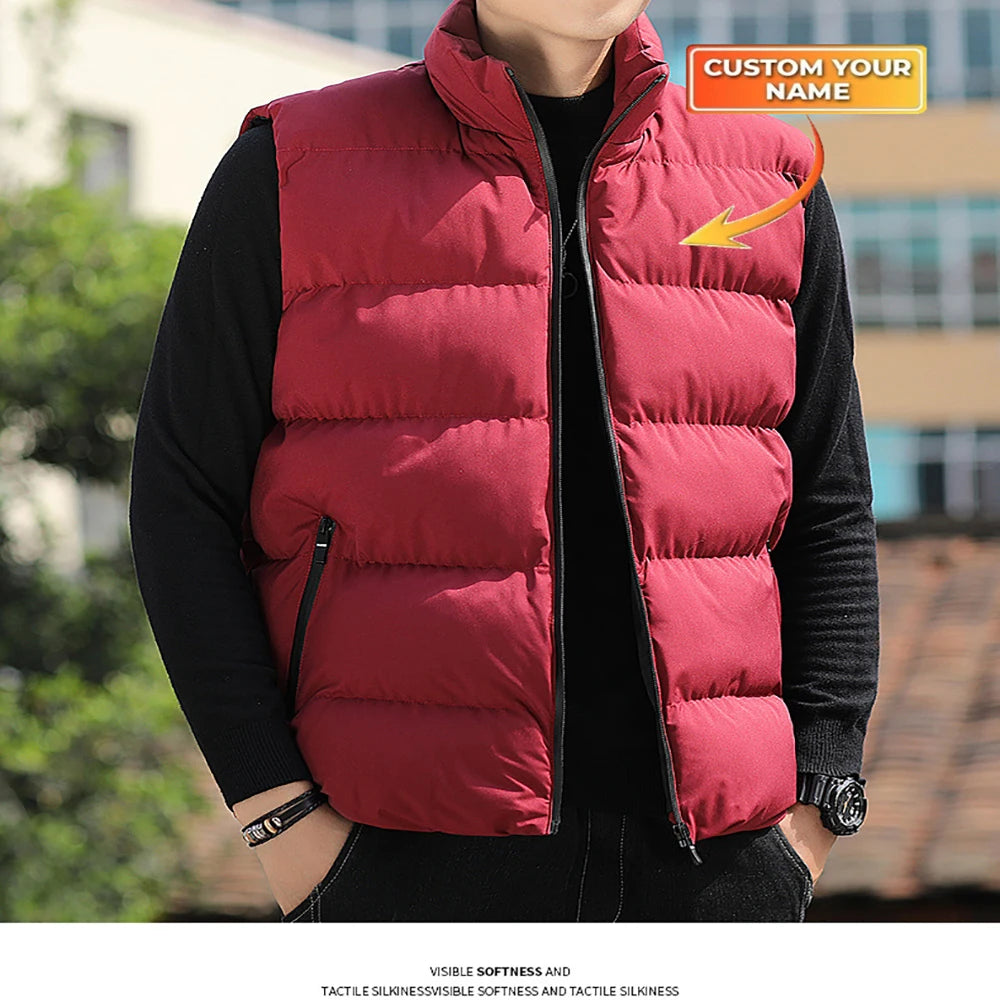 Chaqueta de invierno cálida para hombre, abrigos para hombre, chaleco de plumón con cuello alto grueso, chaquetas de gran tamaño, chaleco acolchado sin mangas con cremallera