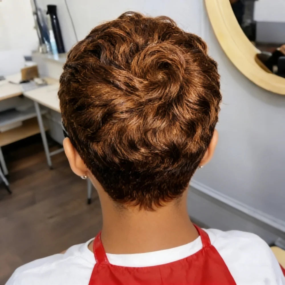 30# Perruques Cheveux Humains Courtes Coupe Pixie Perruque Cheveux Naturels Noirs Perruque Cheveux Humains Faite à la Machine