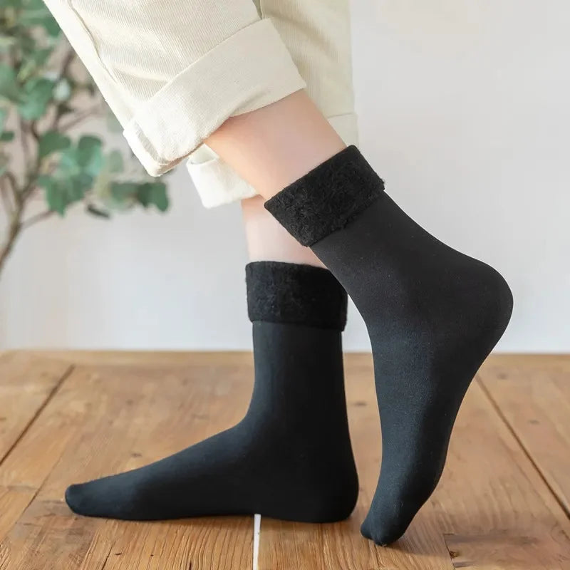 Harajuku Autumn Winter Warm Solid Women Sock Wool Thicken Thermal Socks Black Skin Seamless Snow Hosiery Velvet Home Floor Socks