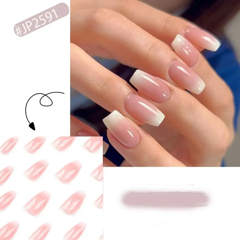 24 stk. Gradient Falske Negler Fransk Ballerina Negler Vanntett Falske Medium Kiste Falske Negler Fingernegler Press-on Negler Tips