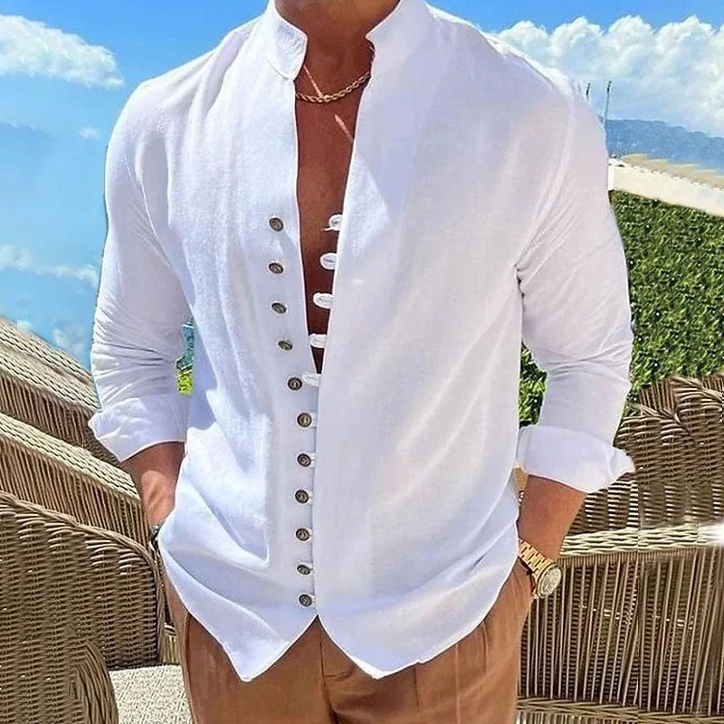 Camisas hawaianas para hombre, transpirables, de playa, con botones, de algodón y lino, ligeras, de estilo urbano, blusas de primavera y verano