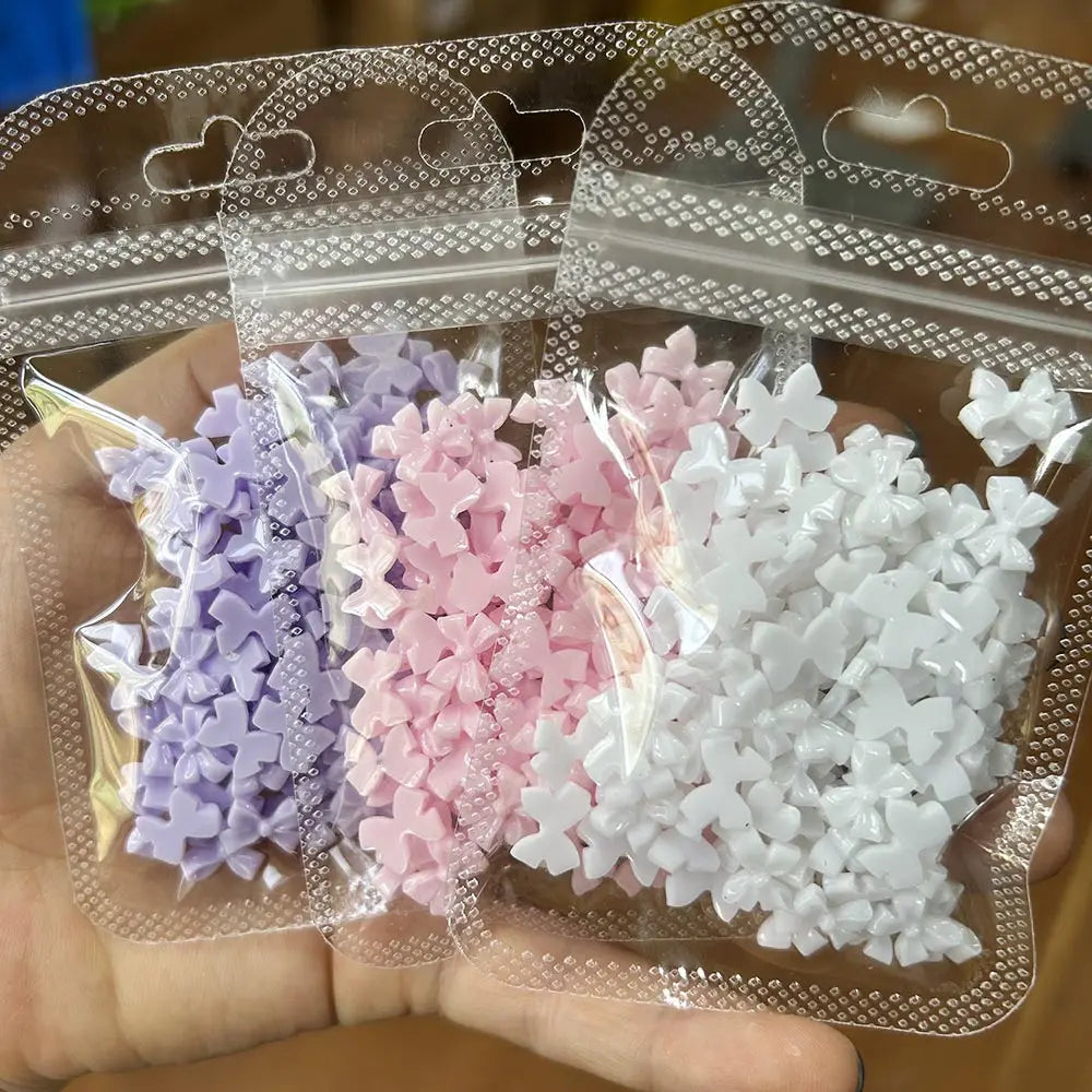 50/100pcs Pink White Kawaii Bow Nail Charm 3D Resin Bowknot Flatback Nail Gems 8*10mm Nail Art rhinestones Jewelries #Bowtie