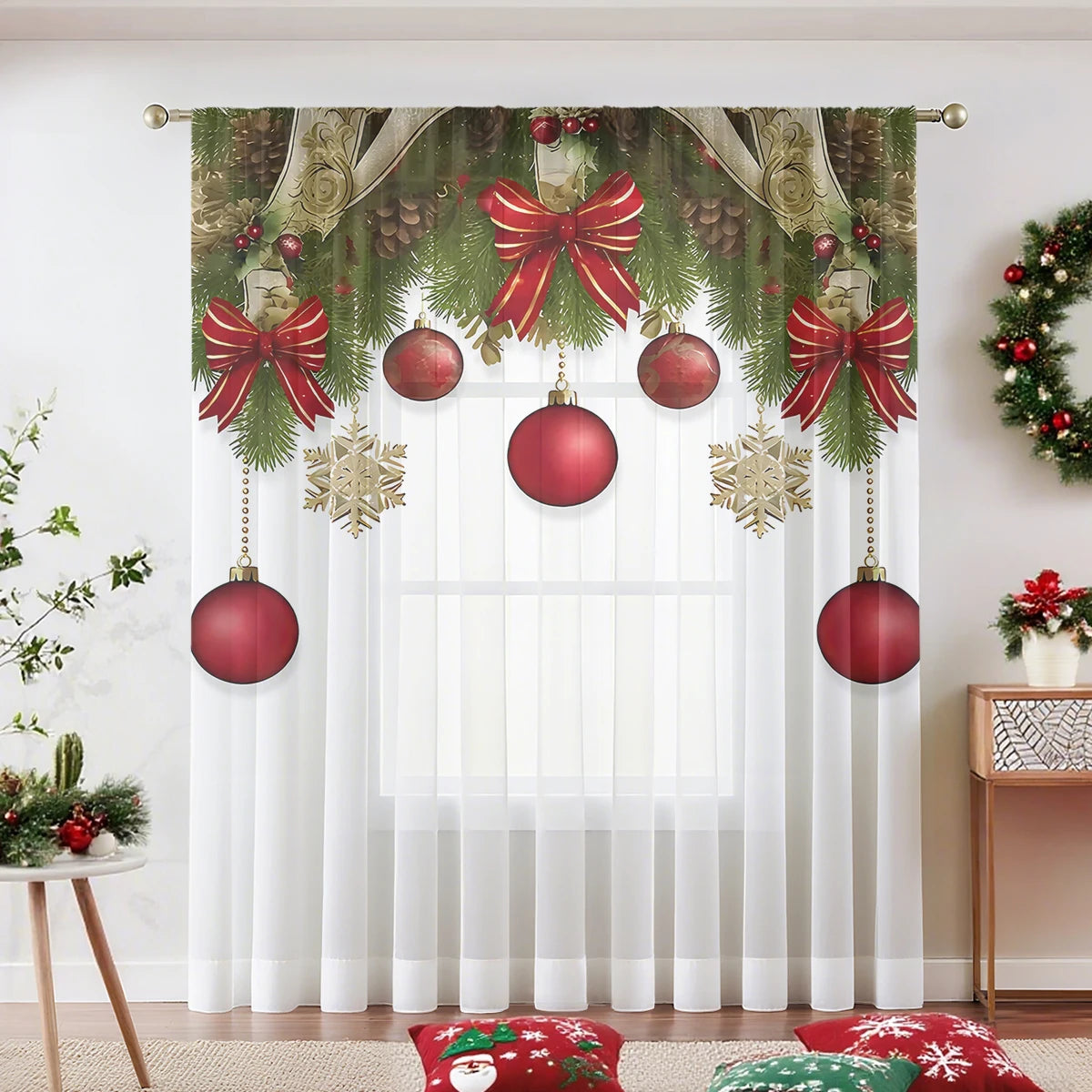 Christmas Sheer Door Curtain – Elegant Holiday Glow for Your Home