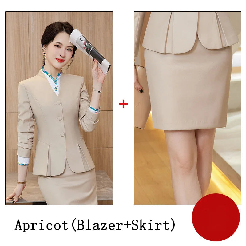 Trajes de falda de negocios para mujer, de primavera, formales, uniformes, blazers femeninos para mujer, conjuntos profesionales para oficina