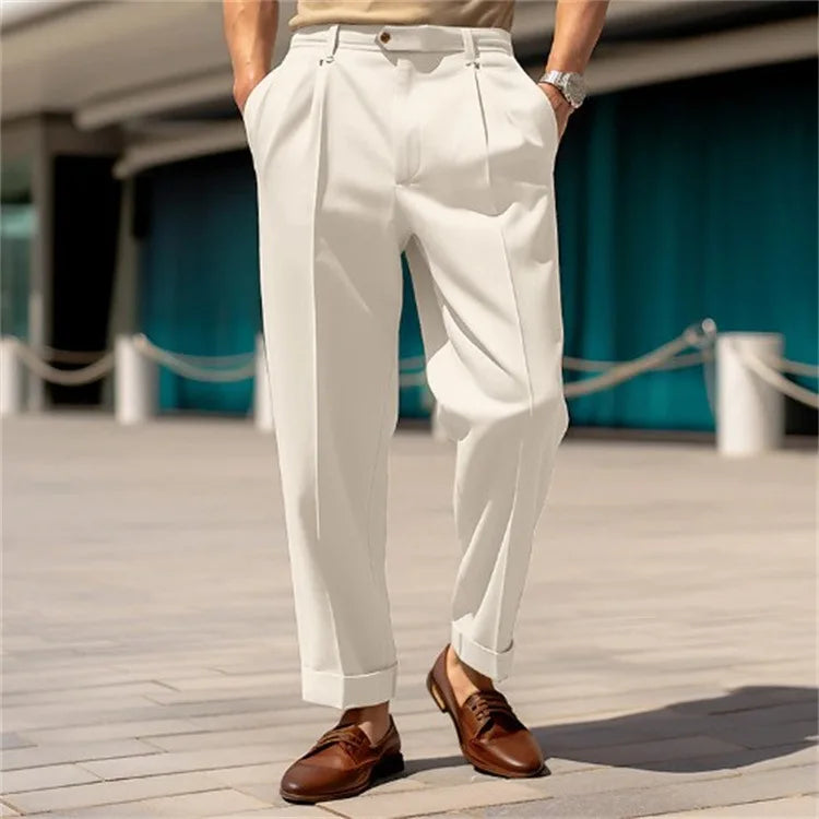 Pantalones de hombre formales, de cintura media, abotonados, rectos, lisos, cómodos, para uso diario al aire libre, a la moda.