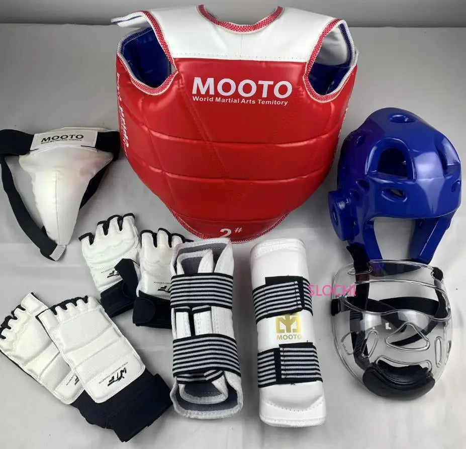Set de entrenamiento de equipo de protección de combate de Taekwondo, equipo de combate real, conjunto de equipo de protección de artes marciales engrosado para competición