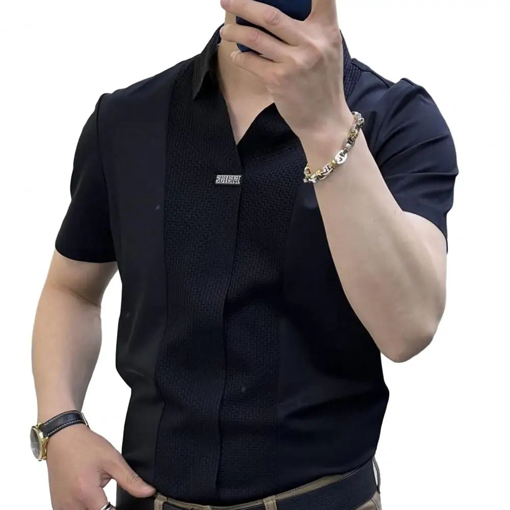 Camisa de manga corta para hombre, verano, casual, cómoda, color puro, camiseta, estilo ejecutivo, pantalones de traje, camisa casual para hombre, camiseta