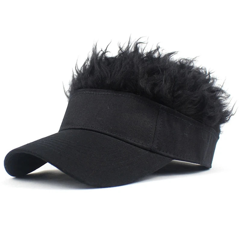 Sombrero de ala ancha con pelo sintético peinado con pinchos, gorra de béisbol de golf anti-UV para hombres y mujeres africanos, gorra de sol con pelo falso para deportes, correr, viseras de protección solar