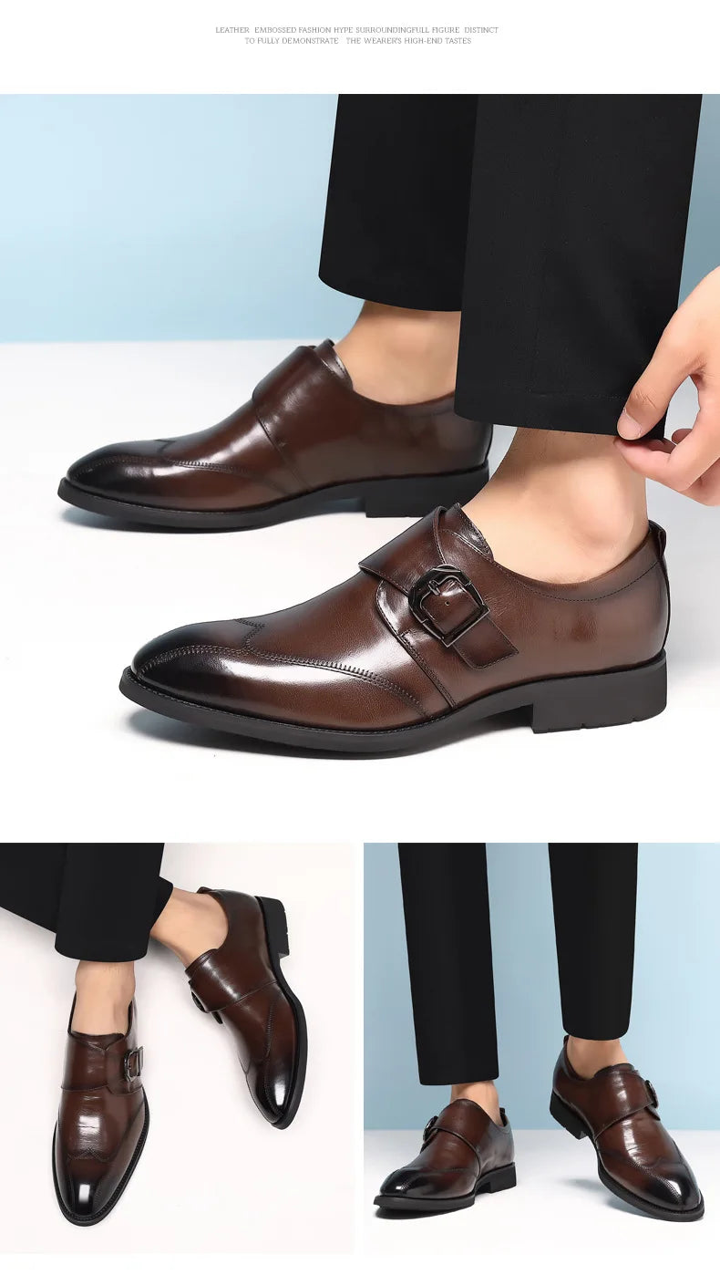 Zapatos de vestir de negocios para hombre con cierre, zapatos de cuero formales para hombre, calzado Oxford, mocasines Oxford de cuero de alta calidad para hombre