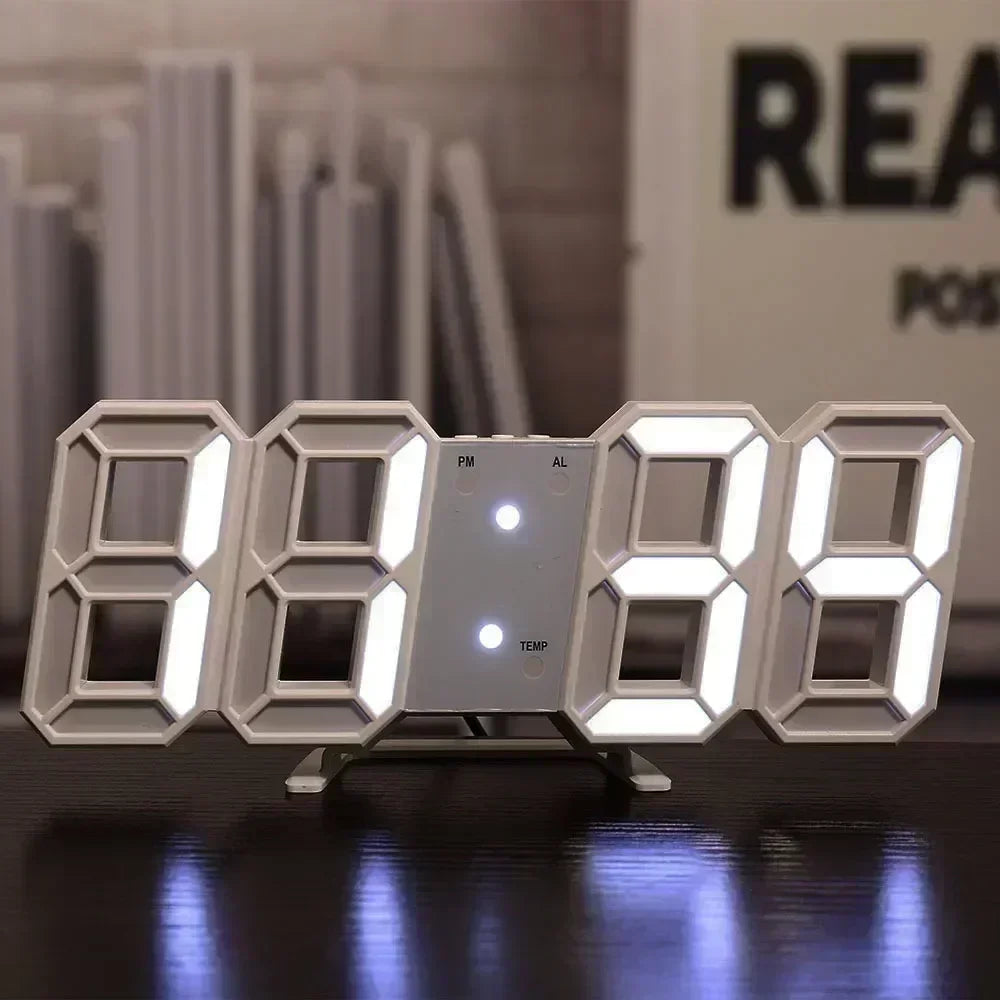 Reloj digital de pared, decoración para dormitorio, relojes electrónicos ajustables, relojes 3D LED para decoración del hogar, reloj con modo nocturno que brilla.