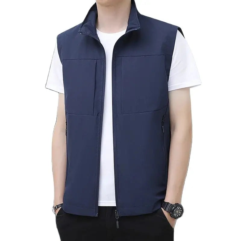 Chaleco de hombre para primavera y otoño sin mangas con múltiples bolsillos, chaleco holgado para usar en verano, chaleco fino para ca