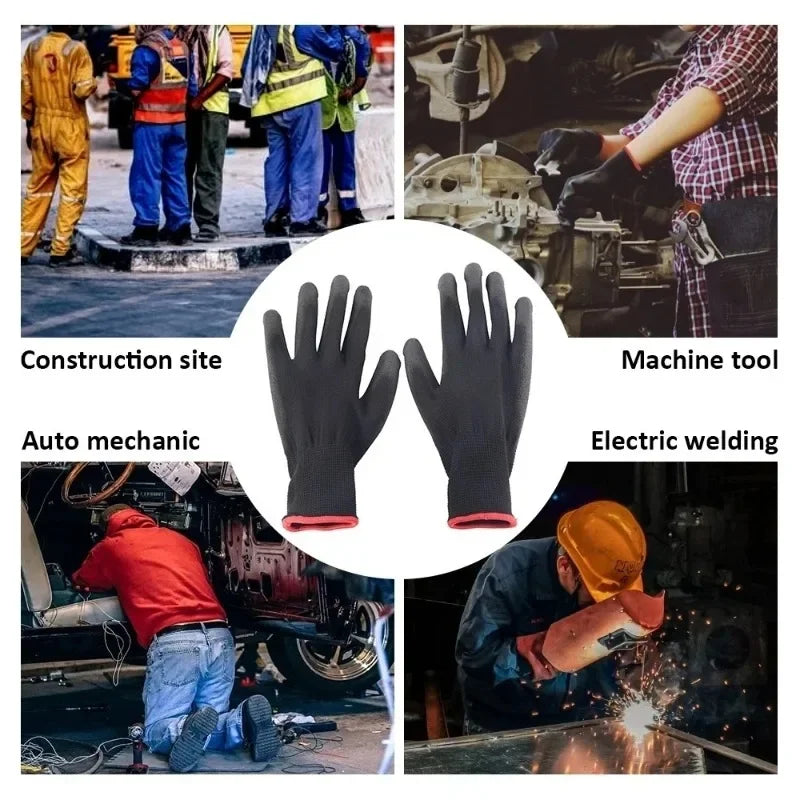 Guantes de Trabajo con Revestimiento de PU Negro Transpirables Antideslizantes para Maquinaria de Fábrica Jardinería Carpintería Trabajo al Aire Libre Suministros de Reparación de Automóviles