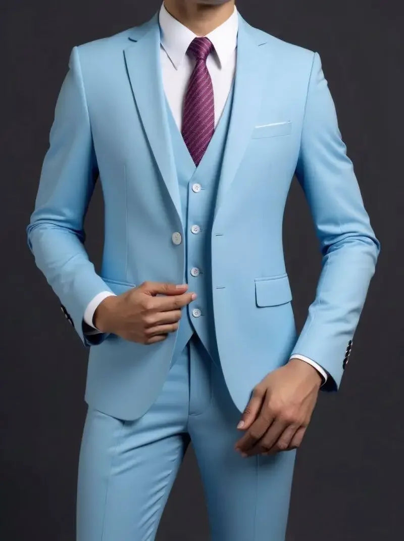 Traje (blazer + chaleco + pantalón) de hombre, elegante, de negocios, estilo británico, color liso, para banquete, anfitrión o boda, informal