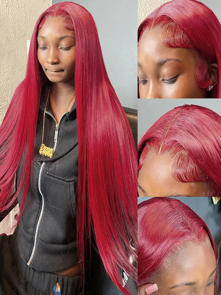 Burgundy 13x4 HD Lace Frontal Human Hair Wig Bone Straight Red 13x6 Lace Front Human Hair Wigs 99J Colored 250% Human Hair Wig
