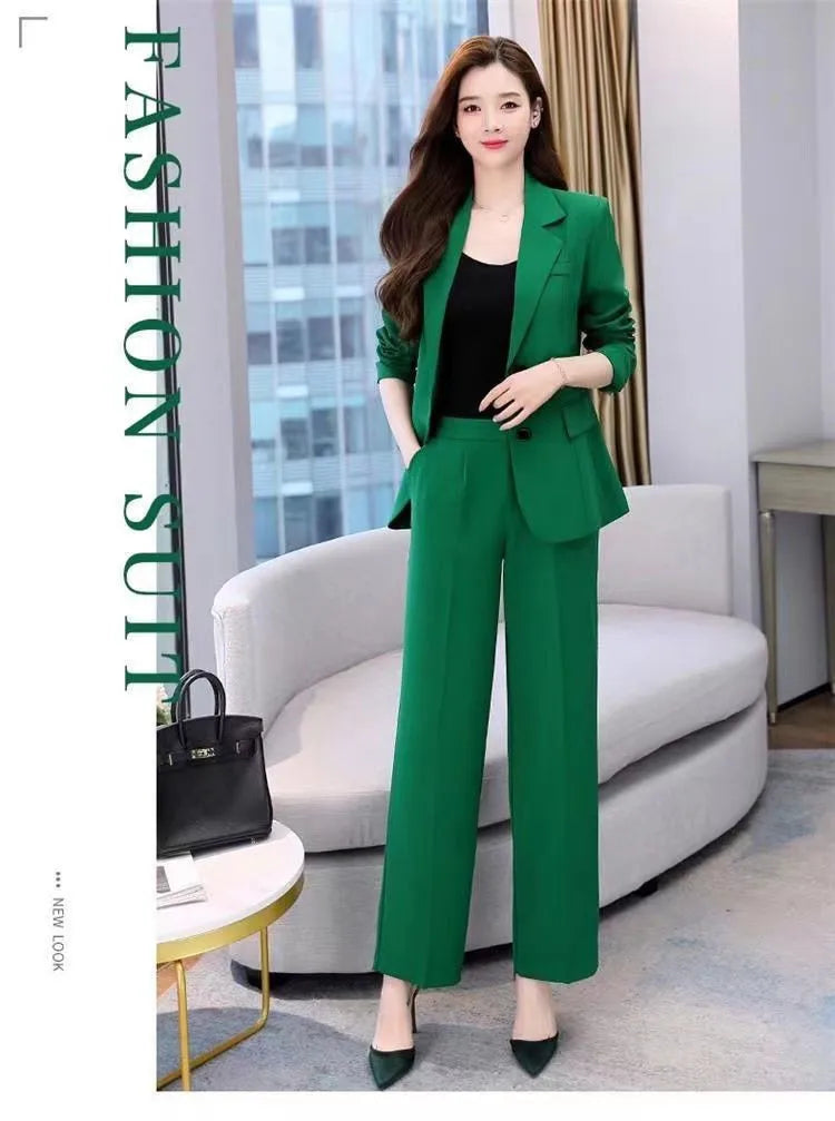 Damemote Profesjonell Dress Koreansk Elegant Vår Høst Nye Uformelle Blazere Kåpe + Bukser Todelt Sett Kvinneklær