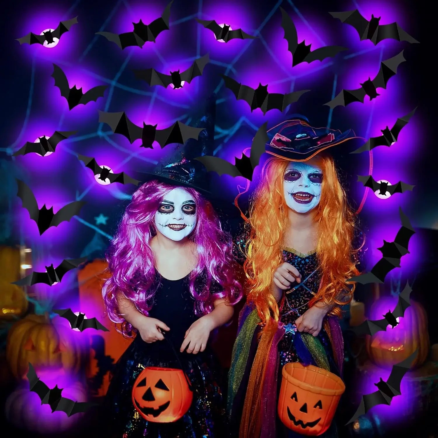 Halloween Bat Decor Night Light 3D Purple Lights Wall Sticker for Self-adhesive Decor Garden Backyard Halloween Party Decoration