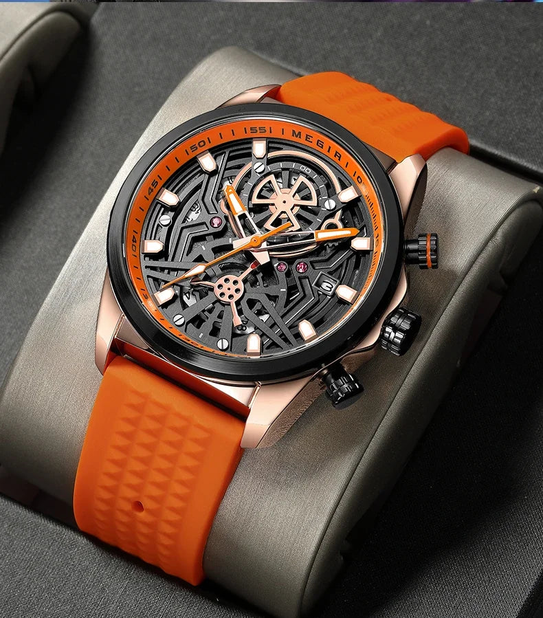 Relojes cronógrafo deportivos para hombre, marca de lujo superior, MEGIR, cuarzo, impermeable, a la moda, reloj de pulsera para hombre con fecha automática y manecillas luminosas