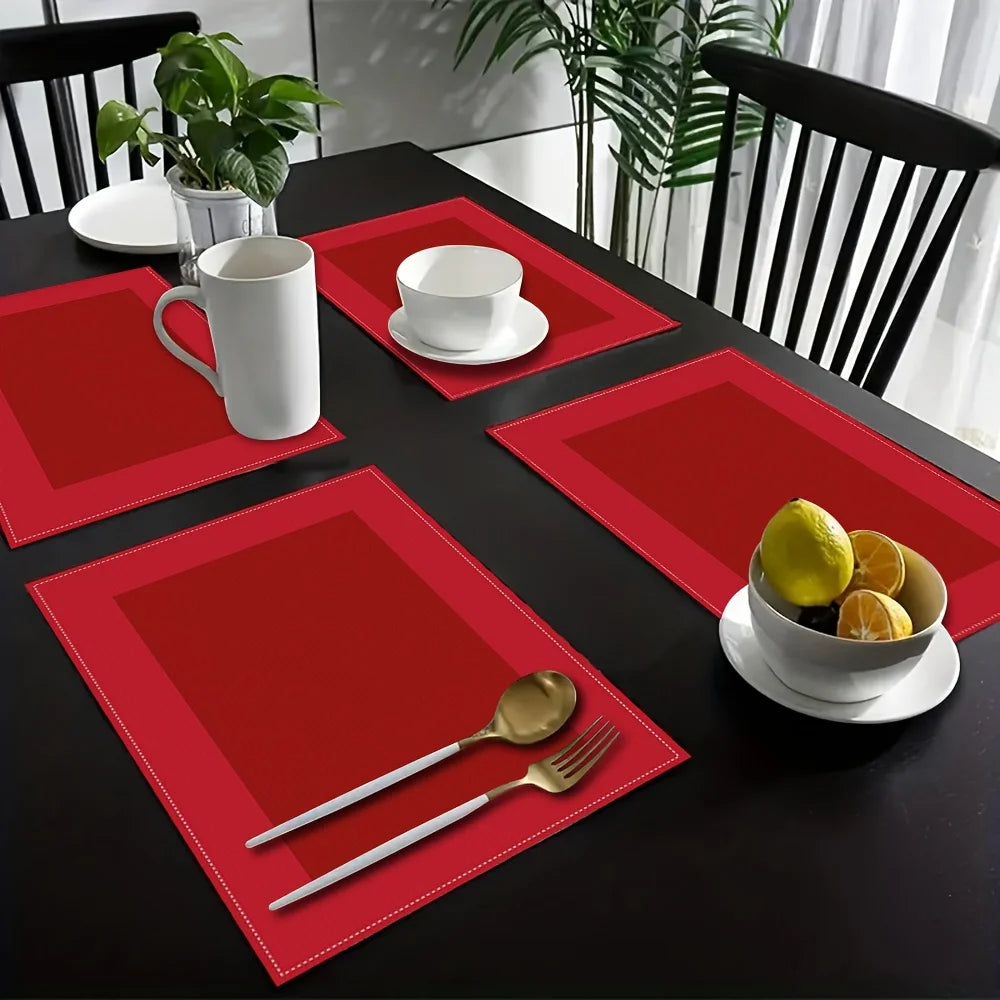 Elegant Red Placemats , Heat-resistant, Machine Washable , Daily Dining, Holiday Banquets, Parties, Home Decoration