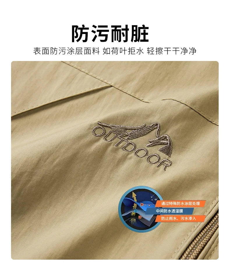 Chaquetas casuales de primavera y otoño para hombre, sección delgada, chaqueta perforada con capucha para hombre, versátil para escalada y ropa de calle