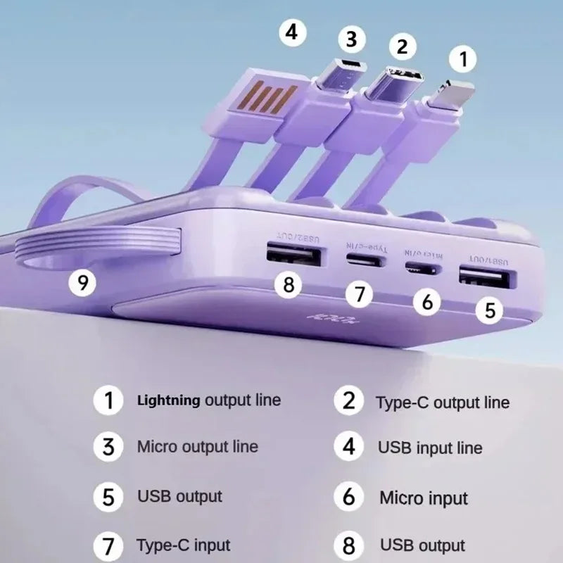 Bærbar powerbank 50000mAh 120W superrask lading mobil eksternt batteri med fire kabler lader egnet for iPhone Xiaomi
