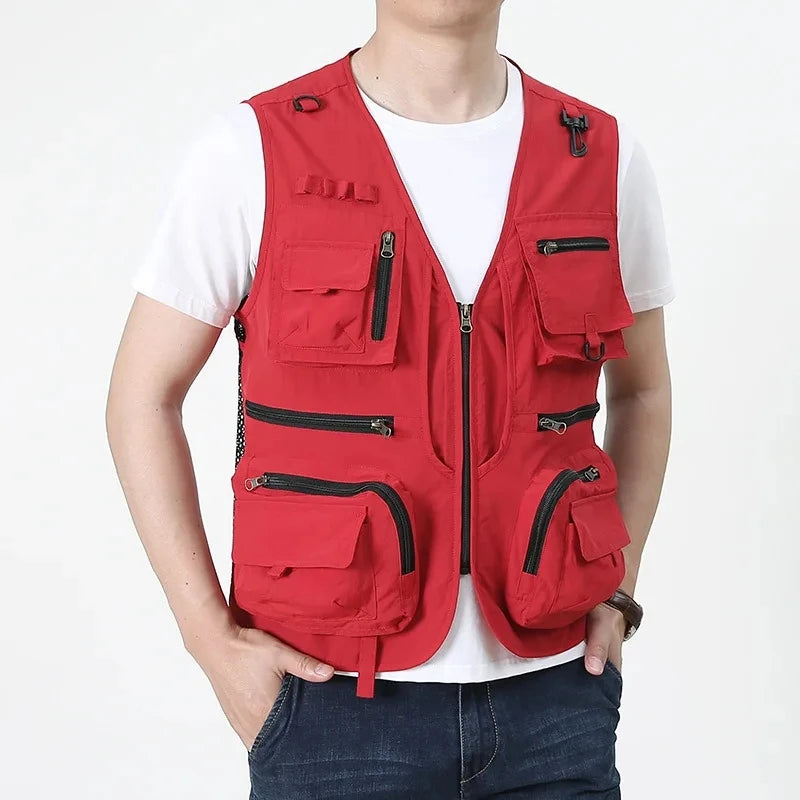 Nuevo chaleco táctico para hombre, chaleco de engranaje con correas, abrigo de verano para fotógrafo, chaleco de herramientas, muchos bolsillos, chaqueta de trabajo de malla sin mangas para hombre