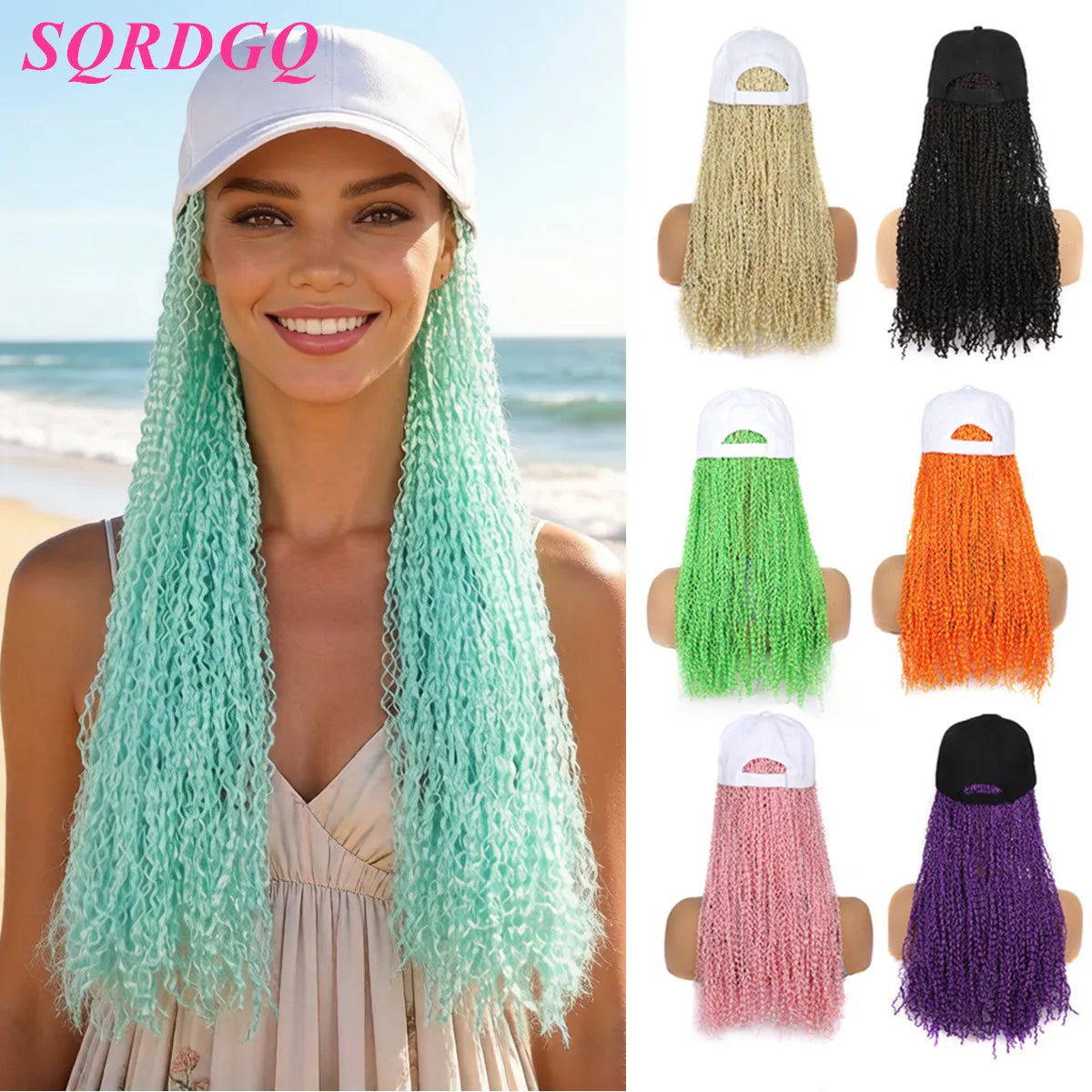 SQRDGQ Synthetic Braided Hair Hat Wigs for Woman 14inch Bug Black Blonde Braided Extensions with Baseball Cap Woman Wigs