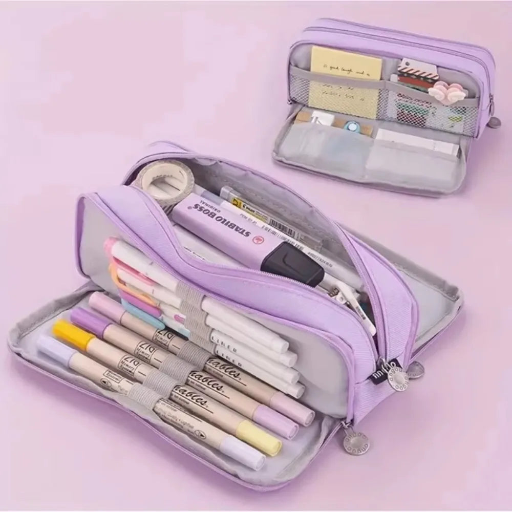 Trousse à crayons 3/4 compartiments multicouches grande capacité pour écoliers, compartiment transparent pour stylos