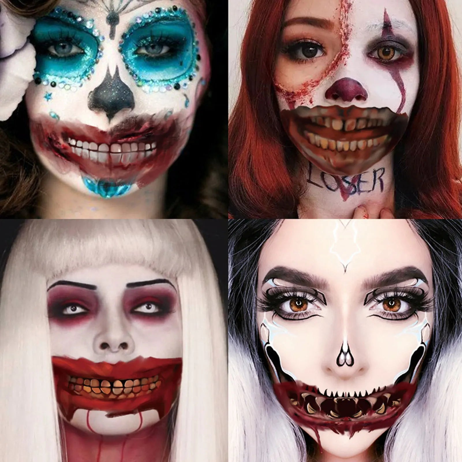 Halloween Mouth Tattoo Stickers 10PCS Scary Lip Fake Tattoos for Party Decoration DIY Horror Cosplay Makeup