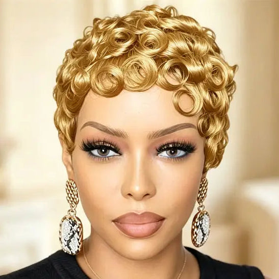 Curly Pixie Wig with Bangs