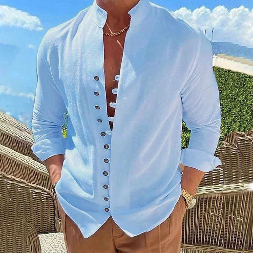 Camisas hawaianas para hombre, transpirables, de playa, con botones, de algodón y lino, ligeras, de estilo urbano, blusas de primavera y verano