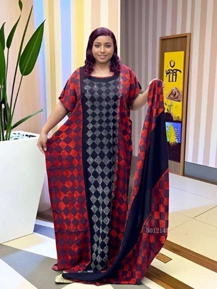 New Fashion Loose Casual Summer Breathable Middle Eastern African Print Women's Cotton Dress