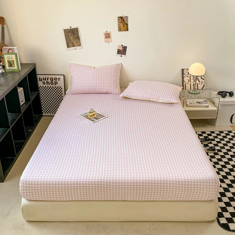 Sábana Ajustable Estilo Plaid, Funda de Cama Suave para la Piel, Sábana Elástica para Habitación de Niñas y Niños, Ropa de Cama para el Hogar (Sin Funda de Almohada)
