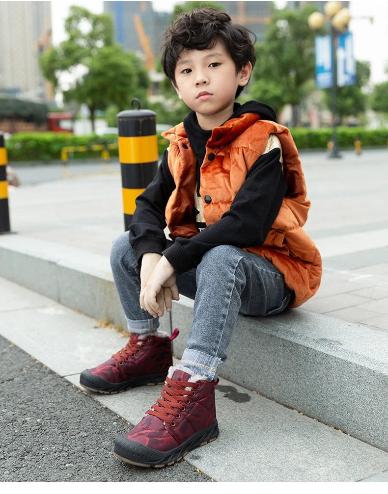 Waterproof Winter Children Snow Boots Warm Outdoor Shoes Boy Girl Short Boots Fashion Comfortable Non-Slip Sneakers Kids Boots