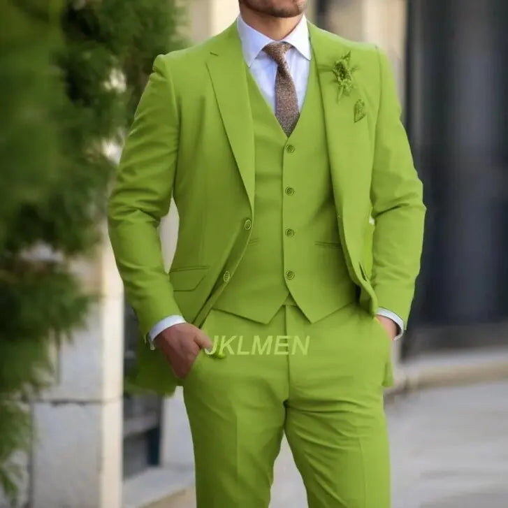 Traje Clásico para Hombre 3 Piezas de Moda Ajustado Blazer Chaleco Pantalones Conjunto Esmoquin Formal de Negocios para Boda Ropa Casual