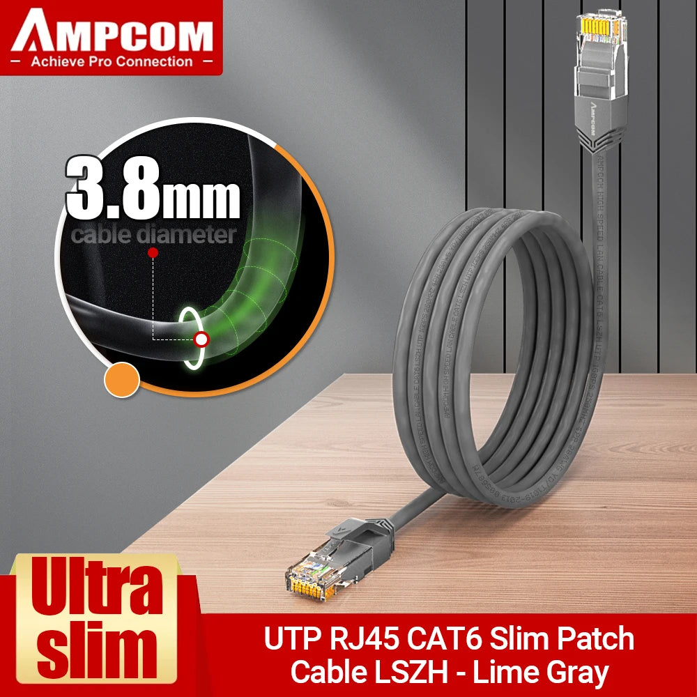 AMPCOM Ethernet Cable, Ultra Thin Cat6 RJ45 Lan Cable UTP RJ 45 Networking Cables Patch Cord for Desktop Computers Modem Router