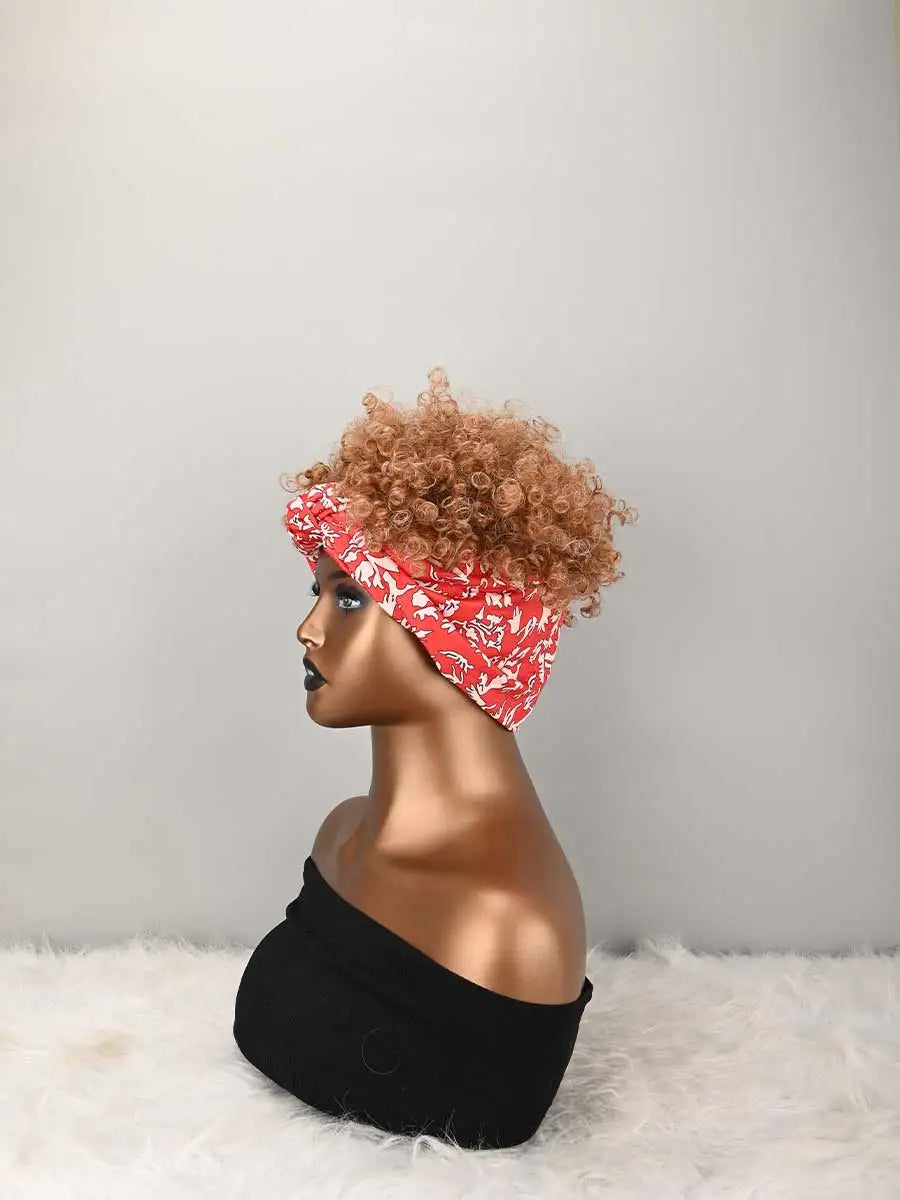 Headband Wig Curly Headband Wig With Bangs For Women Synthetic Afro Curly Hair Wig With Headband Attached Short Kinky Curly Afro High Puff With Bangs Stripes Short Red Curly Wigs with Bangs for Women, Natural Wavy Synthetic W