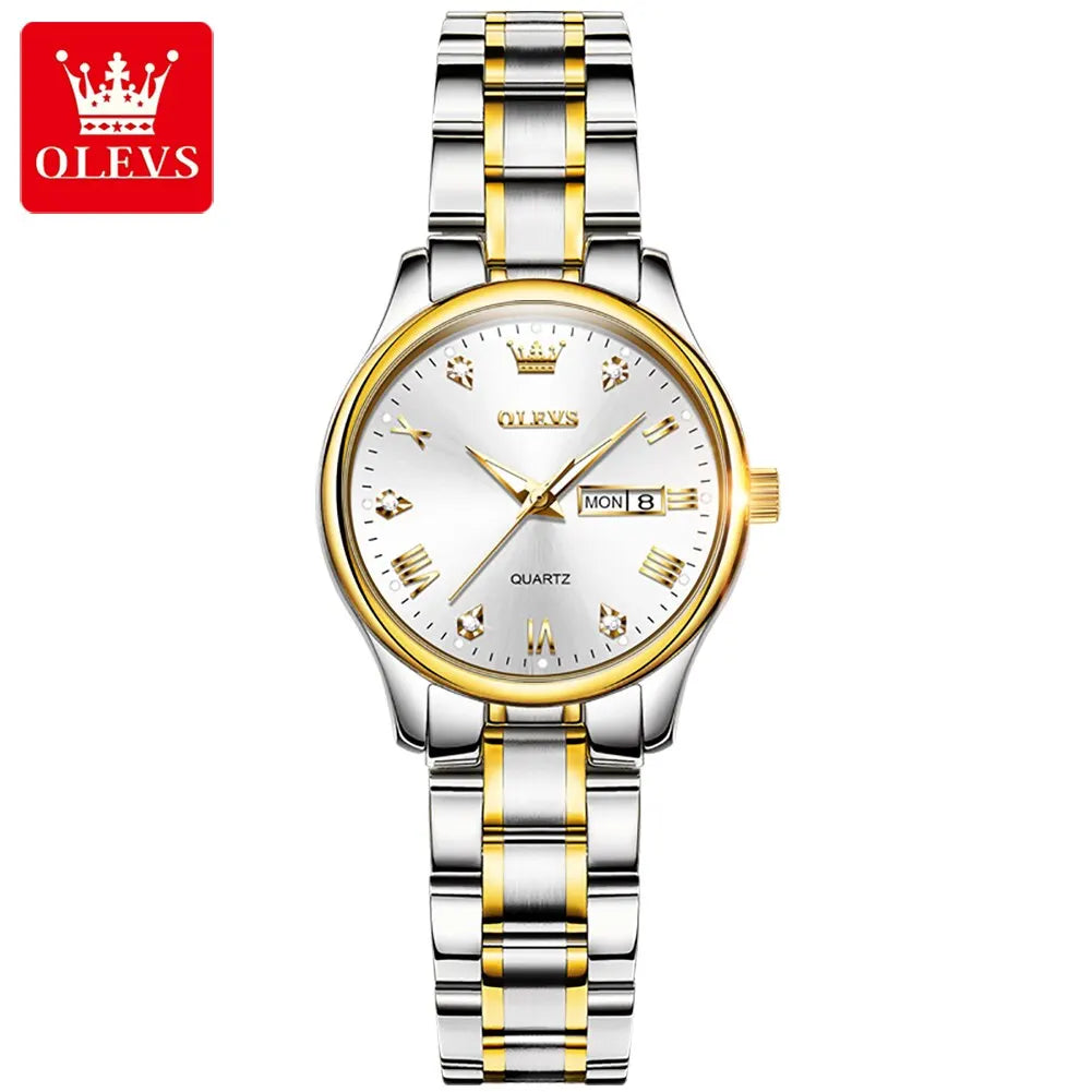 OLEVS Reloj de pulsera para mujer, relojes originales para mujer, de acero inoxidable impermeable, de lujo, de cuarzo, reloj de pulsera para mujer, dorado, Reloj Hombre