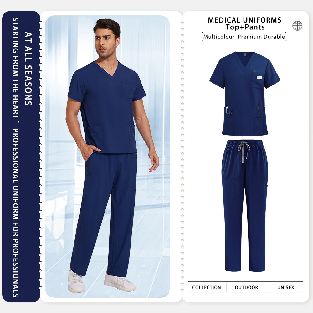 Sykehusarbeidsklær Medisinske uniformer V-hals Lege-sykepleier arbeidsklær Kirurgi-skrubbsett Tannlege-apotek-arbeidsklær Kortermet drakt