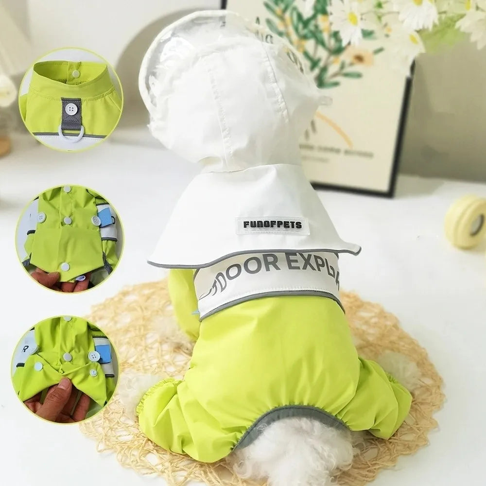 Windproof Dogs Raincoat Adjustable Straps with D Ring Dog Hooded Raincoat Antifouling Dog Rain Gear Outdoor Activities