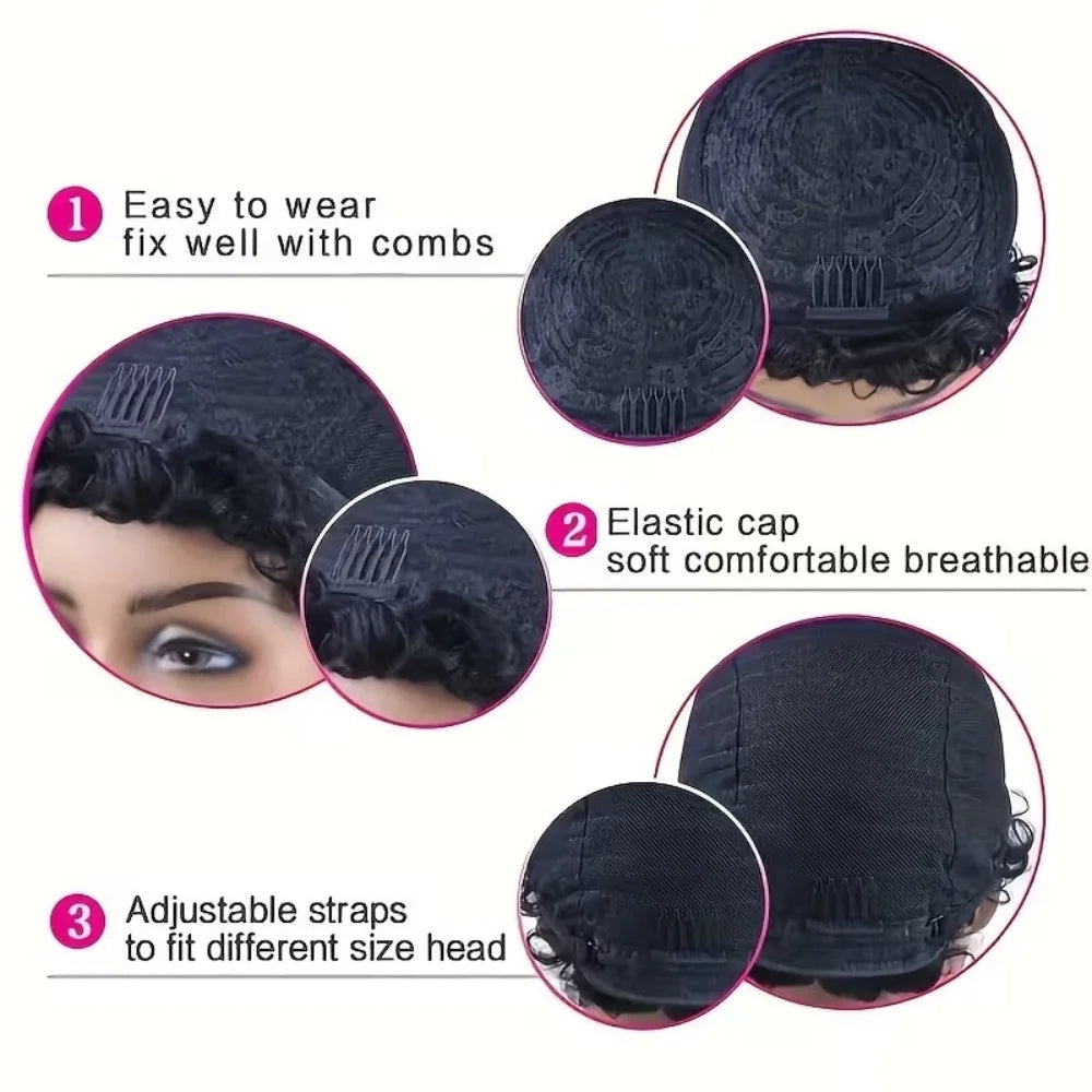 Short Bob Wig Pixie Cut Wig Human Hair Wig For Black Women Short Layered Pixie Cut Wigs Glueless Wig No Lace Full Machine Made