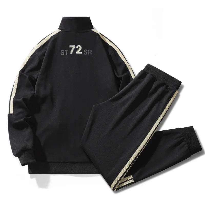 Conjunto de dos piezas de chaqueta y pantalón deportivo casual para hombre joven, transpirable y cómodo para primavera y otoño.