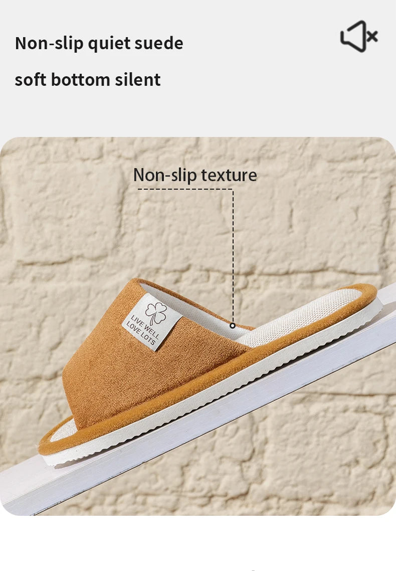 Pantuflas de hombre, antideslizantes de suela blanda para interior, para primavera y verano, de lino para todo el año, cómodas para el hogar