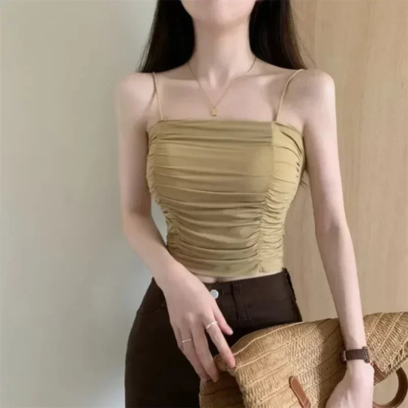 Camisetas sin mangas para mujer, tops sexys, tops de tubo para niñas con tirantes, camisola blanca para mujer, sujetadores acolchados, ropa de mujer, corsé.