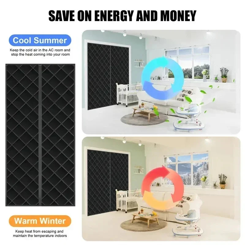 Rideau de porte isolant en coton épais et chaud pour l'hiver, à longues bandes magnétiques, isolation thermique, cloison, fournitures pour la maison