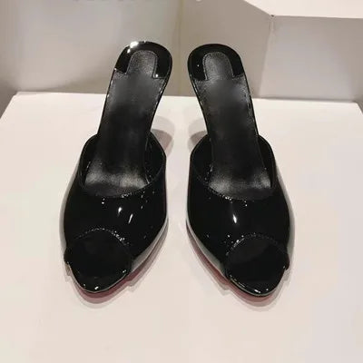 Women Luxury High Heeled Shoes for Woman's Peep Toe Pointed Toe Patent Leather Pumps Sexy Ladies Stiletto Red Party Sandals