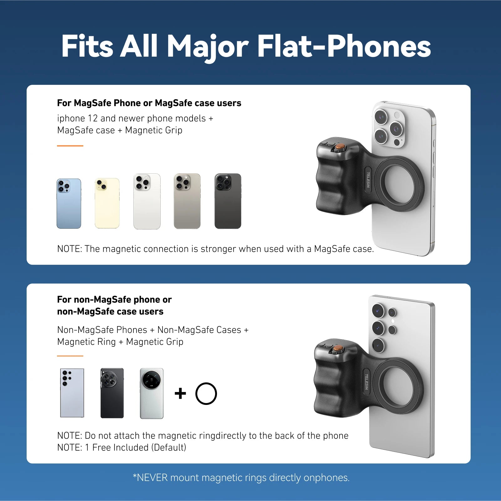 TELESIN Empuñadura magnética de mano para teléfono con cámara, soporte para teléfono, ayuda para disparar, mango de control remoto para iPhone HUAWEI SAMSUNG