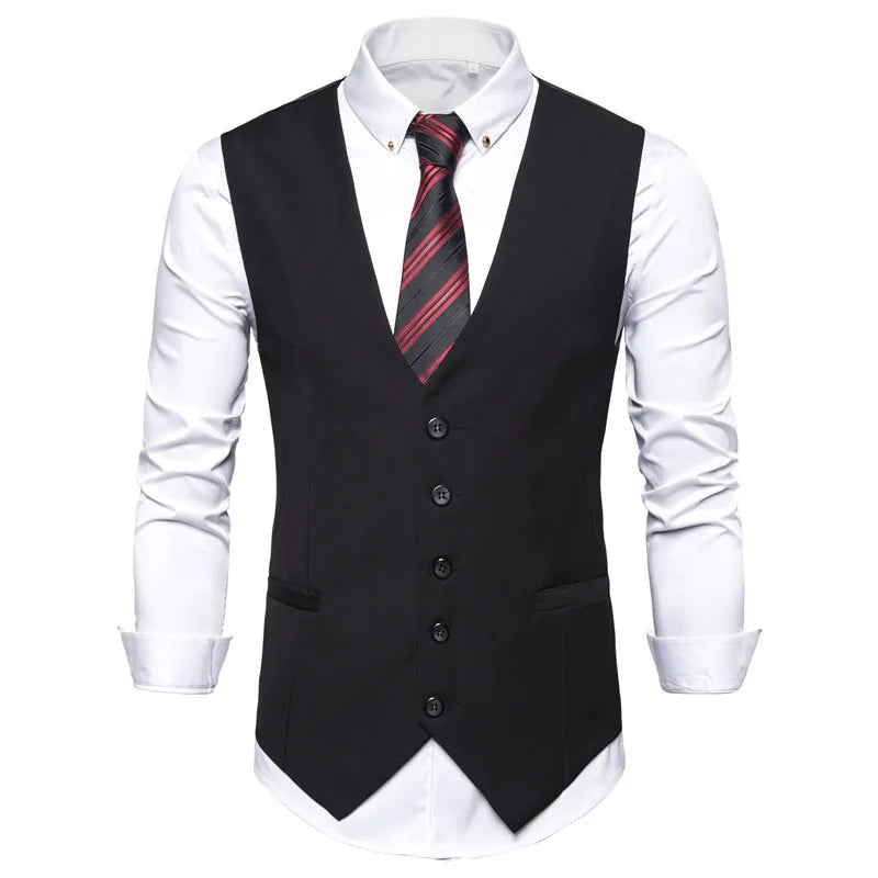 Gilet de costume simple boutonnage tendance pour homme, gris et noir, haut de gamme, coupe cintrée, formel, décontracté, grande taille 7XL